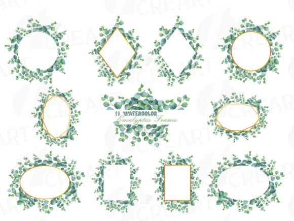 Eucalyptus Frames Watercolor Clip Art: Graphics & Print Templates
