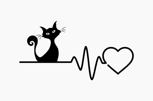 Heart Beat Cat Love Graphics & Crafts