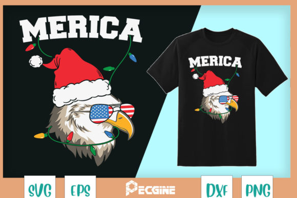Merica Christmas USA Flag Santa Eagle Graphics