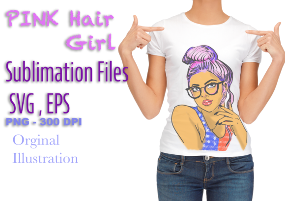 Pink Hair Girl Sublimation Illustration: Graphics & Illustrations