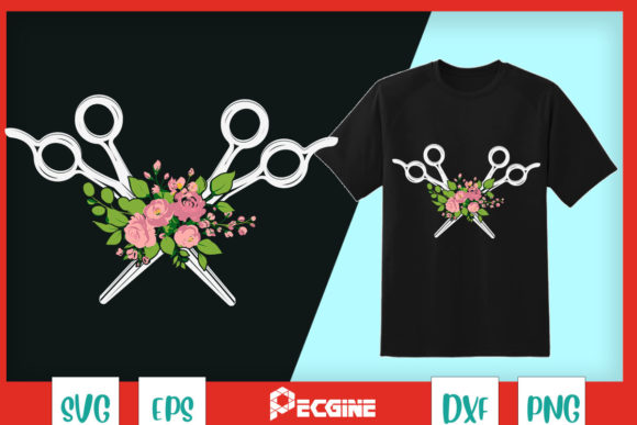 Vintage Scissors with Flowers Graphics for T-Shirt Designs